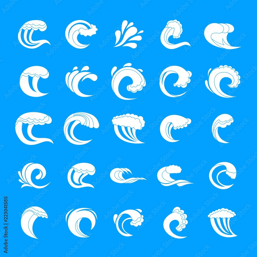 Fototapeta premium Water wave icons set. Simple illustration of 25 water wave vector icons for web
