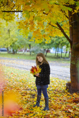pre-teen girl in autumn park