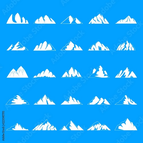 Mountain icons set. Simple illustration of 25 mountain vector icons for web