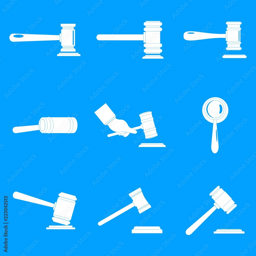 Judge hammer icons set. Simple illustration of 9 judge hammer vector icons for web Judge hammer icons set. Simple illustration of 9 judge hammer vector icons for web