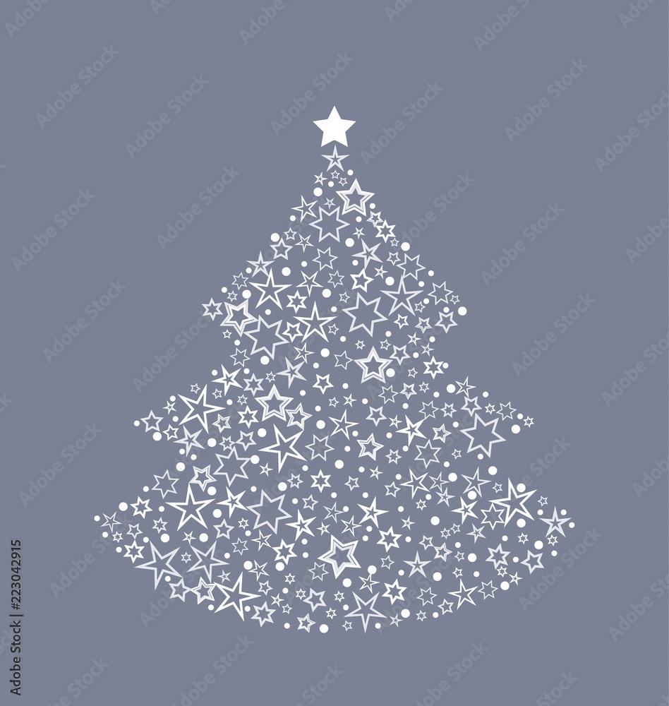 Vector illustration of a Christmas background. Christmas tree made of stars. Happy Christmas greeting card. Vector illustration of a Christmas background. Christmas tree made of stars. Happy Christmas greeting card.
