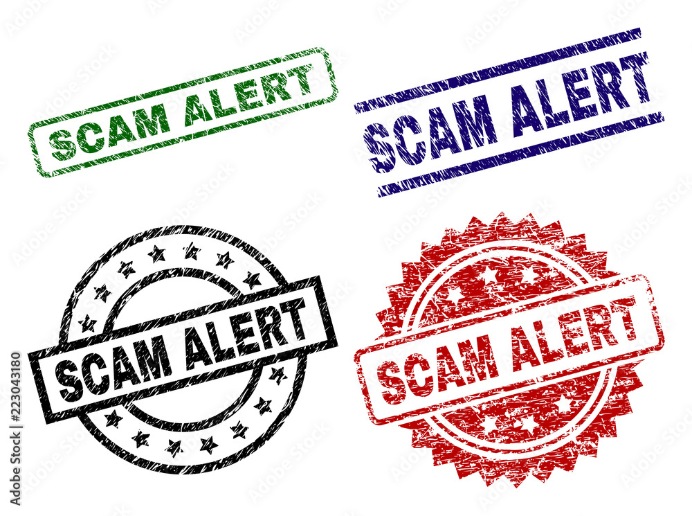 SCAM ALERT seal prints with damaged surface. Black, green,red,blue vector rubber prints of SCAM ALERT tag with unclean surface. Rubber seals with circle, rectangle, medal shapes. SCAM ALERT seal prints with damaged surface. Black, green,red,blue vector rubber prints of SCAM ALERT tag with unclean surface. Rubber seals with circle, rectangle, medal shapes.