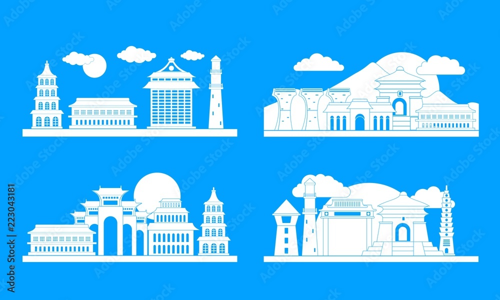 taipei banner concept set. Simple illustration of 4 Taipei taiwan city skyline vector banner horizontal concepts for web