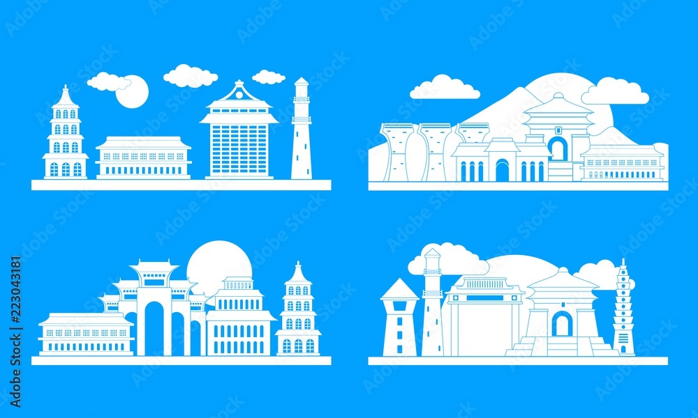 Fototapeta premium taipei banner concept set. Simple illustration of 4 Taipei taiwan city skyline vector banner horizontal concepts for web