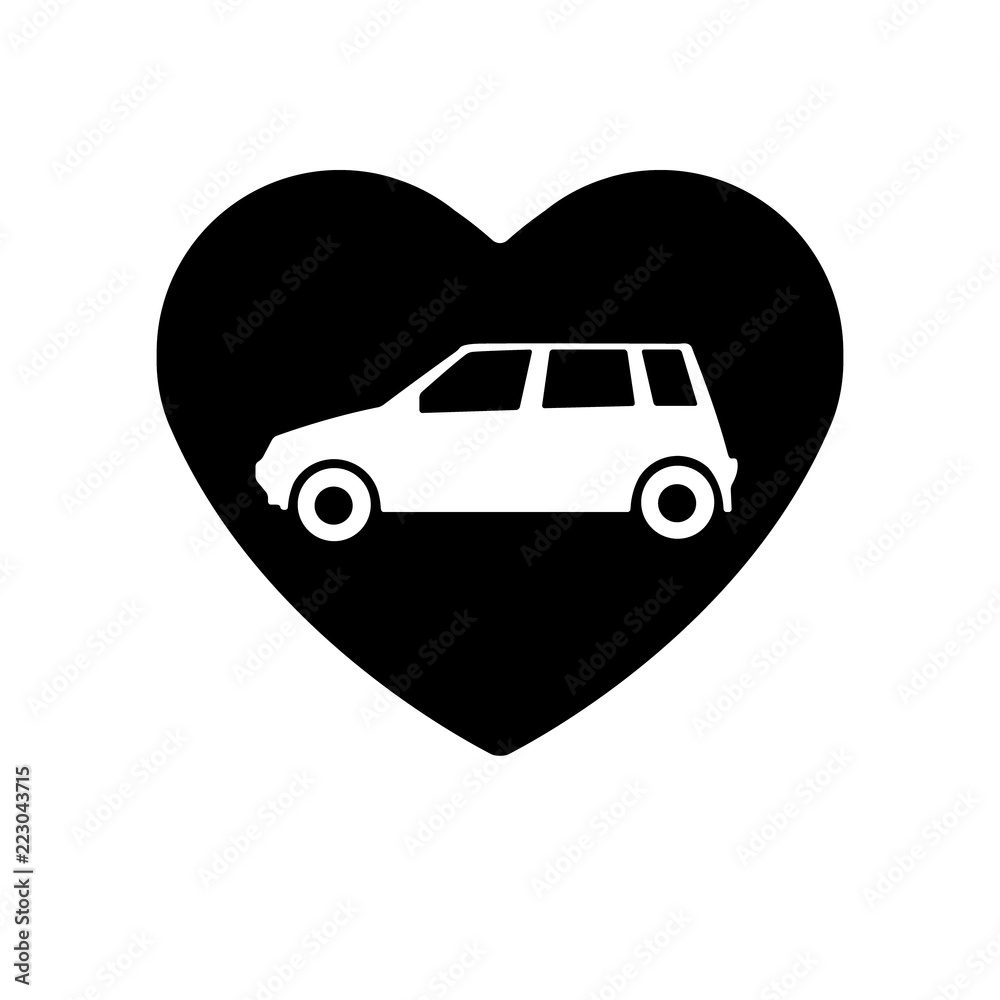 Icon black heart is symbol Car. Vector in love. Valentines day for car