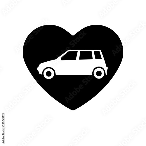 Icon black heart is symbol Car. Vector in love. Valentines day for car enthusiast. Car Icon