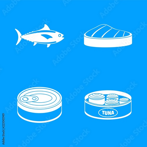 Tuna fish can steak icons set. Simple illustration of 4 tuna fish can steak vector icons for web