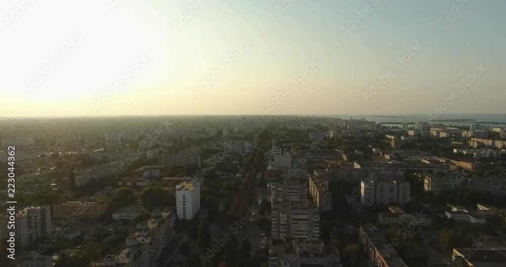 Aerial City In Skyline On Sunset Aerial City In Skyline On Sunset