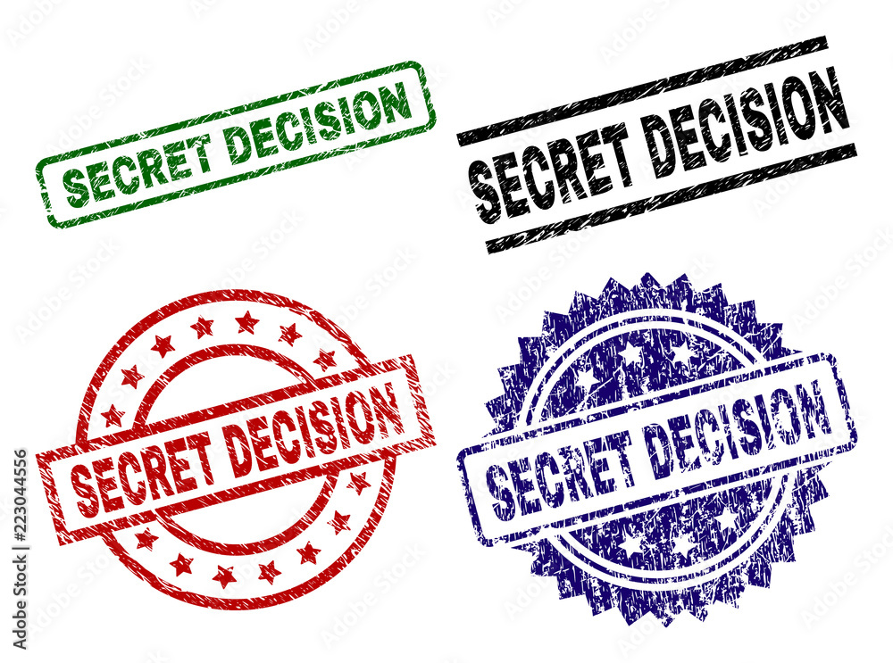 SECRET DECISION seal stamps with corroded surface. Black, green,red,blue vector rubber prints of SECRET DECISION label with scratched surface. Rubber seals with round, rectangle, medallion shapes. SECRET DECISION seal stamps with corroded surface. Black, green,red,blue vector rubber prints of SECRET DECISION label with scratched surface. Rubber seals with round, rectangle, medallion shapes.