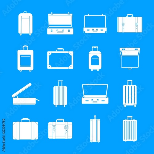 Suitcase travel luggage bag briefcase icons set. Simple illustration of 16 Suitcase travel luggage bag briefcase vector icons for web