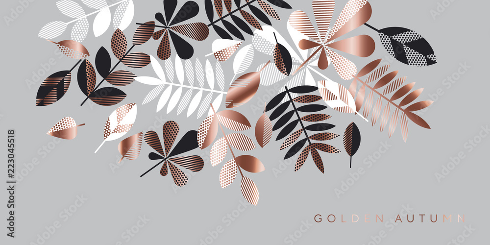 Gray and rose gold leaves composition for header Stock Vector | Adobe Stock