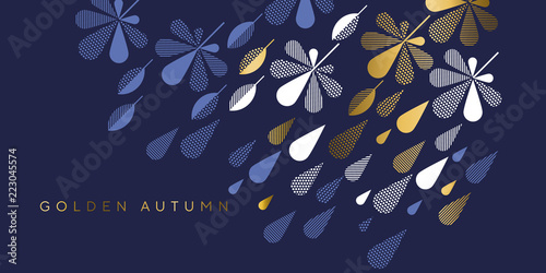 Navy and gold fall leaves and rain drops