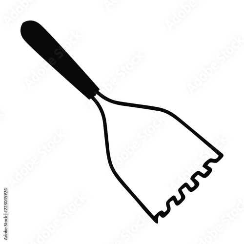 A black and white silhouette of a potato masher