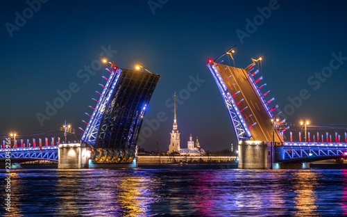 Divorced Palace Bridge in front of Peter and Paul fortress. Sankt Peterburg. photo