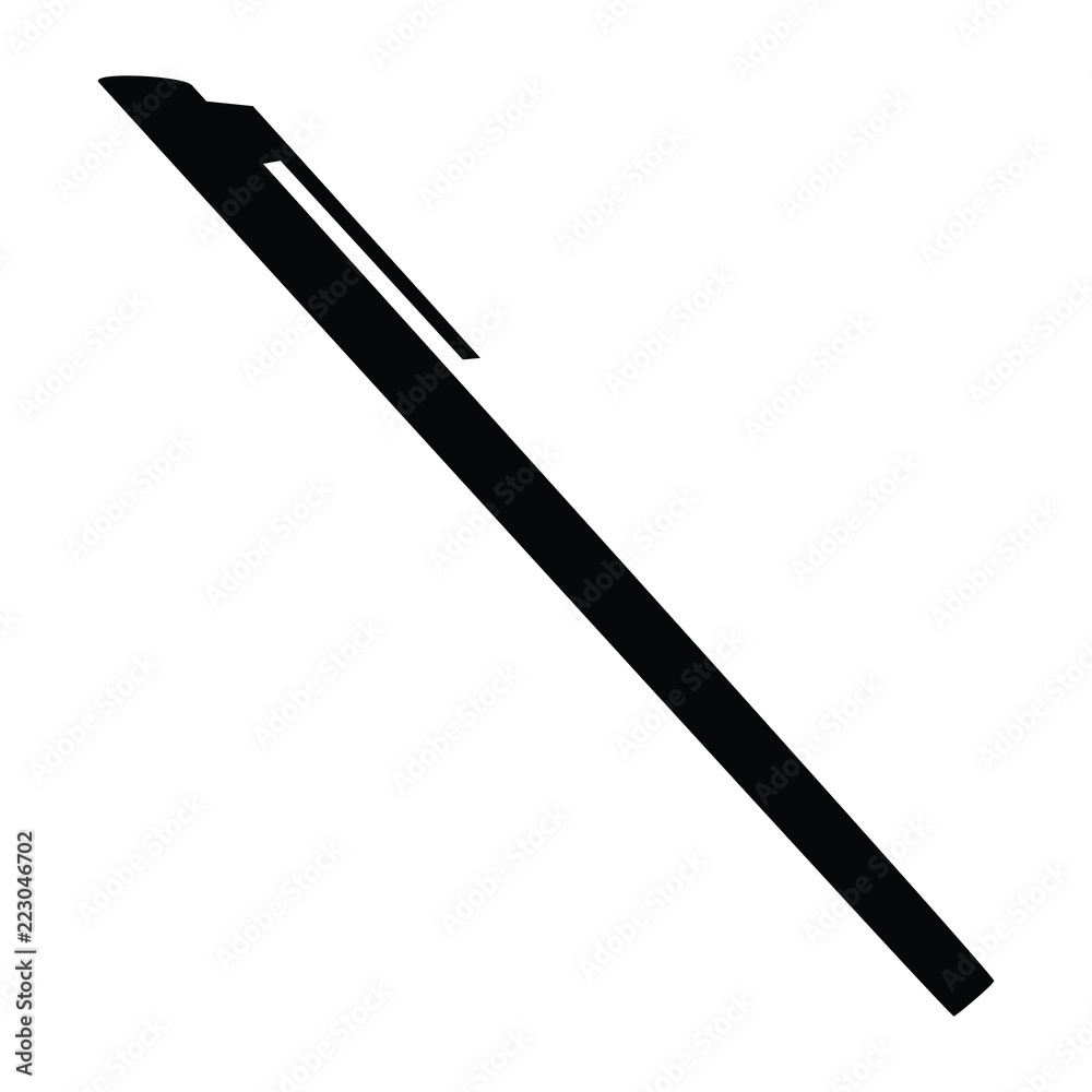 A black and white silhouette of a pen