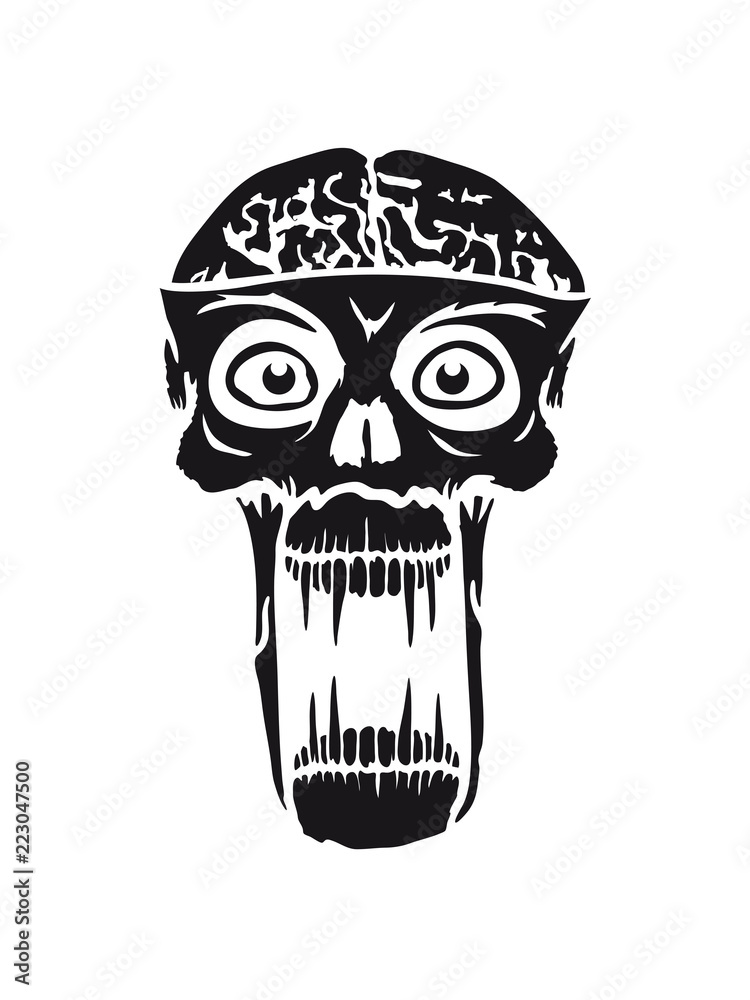 tattoo zombie monster gehirn halloween horror gruselig ekelig gefährlich  böse schreien hässlich alien hölle dämon comic cartoon clipart hässl Stock  Illustration | Adobe Stock