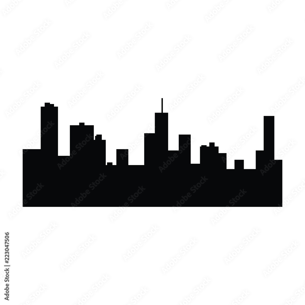 A black and white silhouette of a skyline