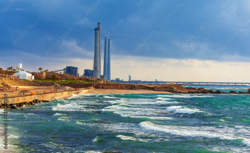 Fototapeta premium Sea Coast and Ruins of Caesarea Maritima, Israel