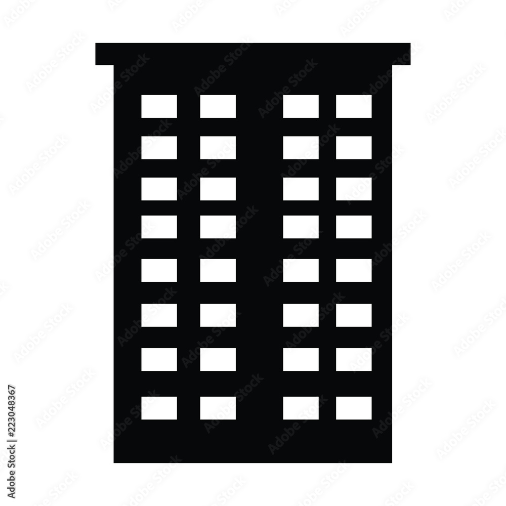 A black and white silhouette of a tower block