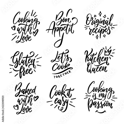 Cooking related quotes collection. Vector illustration.
