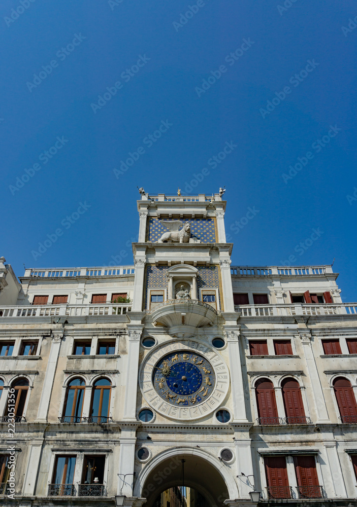 The clock tower of St. Mark square (Torre dell'Orologio di piazza San Marco) in Venice, Veneto, Italy
