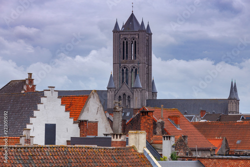 Gent. Roofs and towers of the old city. photo