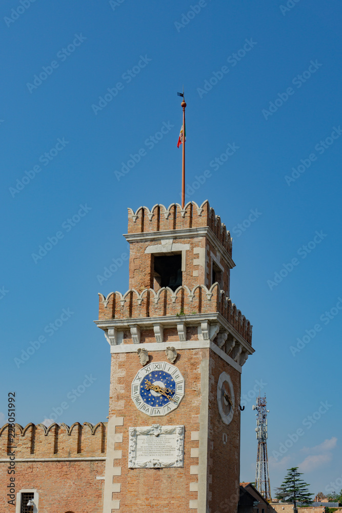 Tower at the entrace of the Arsenal of Venice, Veneto, Italy
