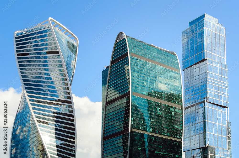 Moscow, Russia– July 05, 2018: Beautiful modern buildings of the business center Moscow-city.