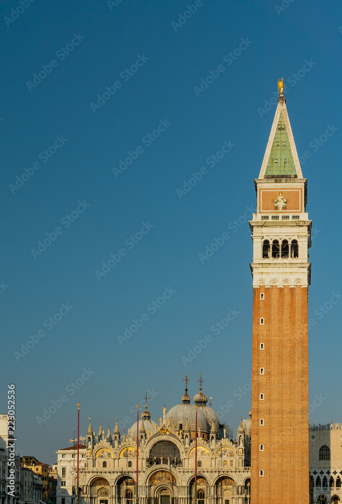 San Marco square with Campanile and Saint Mark's Basilica. The main square of the old town and main travel attractions in Venice, Veneto, Italy
