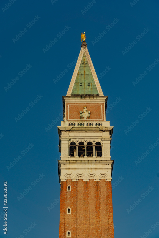 Bell Tower St Mark's Square (Campanile in piazza San Marco), Venice, Veneto, Italy. Piazza San Marco is one of the main travel attractions in Italy. 