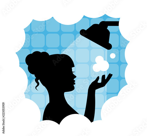 black silhouette of woman taking a shower and everywhere foam
