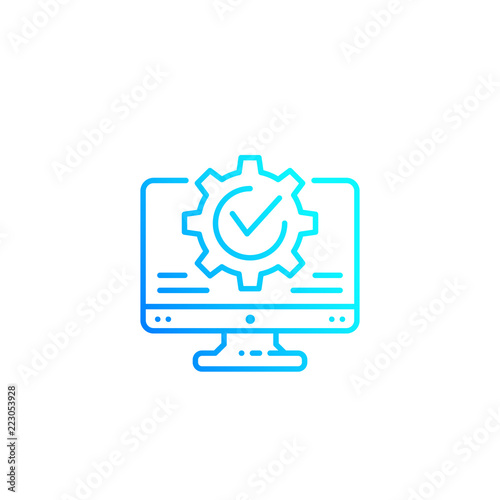 computer and gear, settings and configuration vector line icon