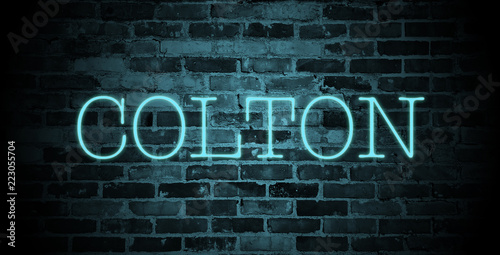 first name colton in blue neon on brick wall © christopher-oliver