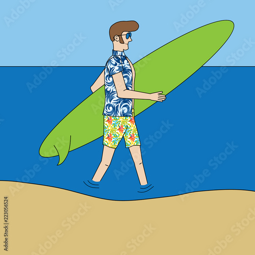Icona/illustrazione di un surfista