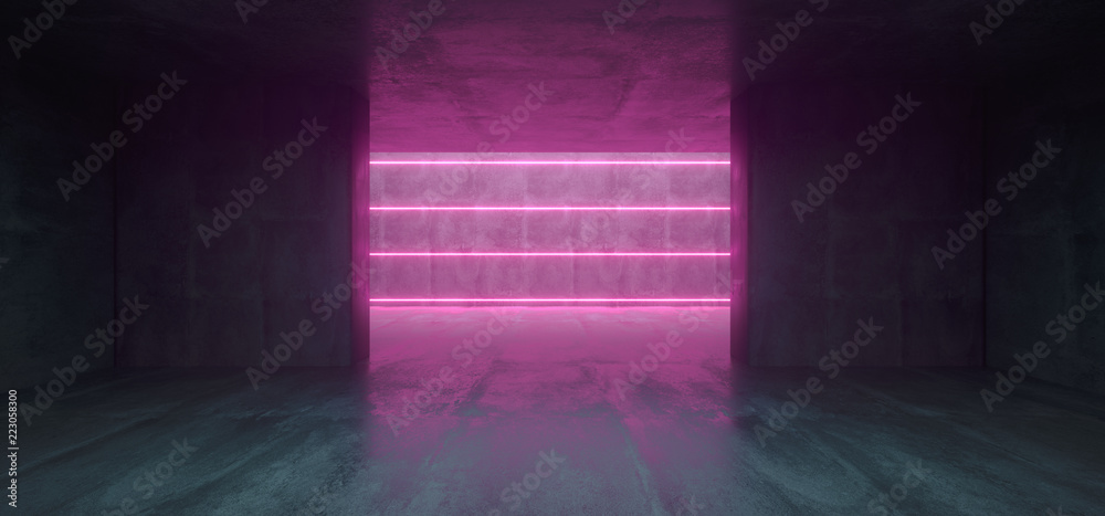 Sci Fi Futuristic Modern Concrete Room With Glowing Neon Purple  Tubes And Empty Space Wallpaper 3D Rendering
