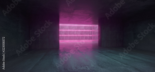Sci Fi Futuristic Modern Concrete Room With Glowing Neon Purple Tubes And Empty Space Wallpaper 3D Rendering