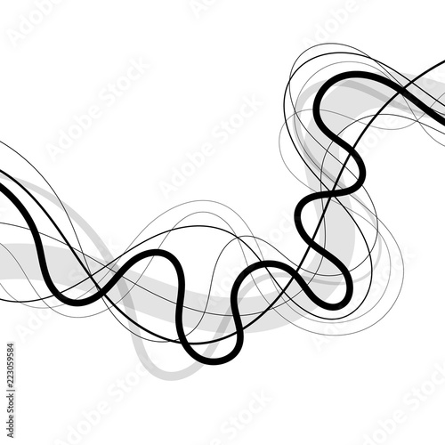 Abstract curve and waves black lines on a white background