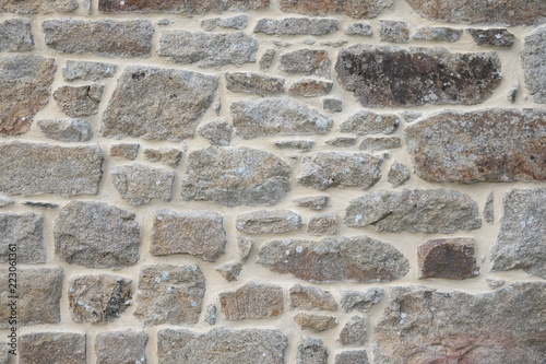 Mur en pierre rejointoyé à la chaux.