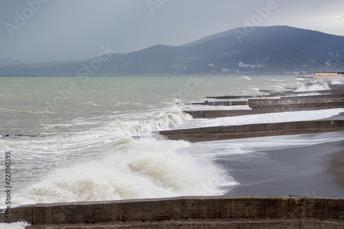 Storm on the Black Sea. Dirty water and big waves