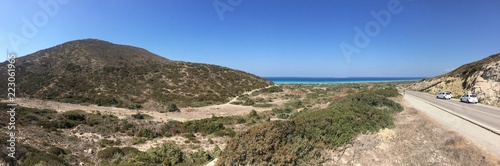 beautiful green valley on the island of Rhodes in Greece overlooking the Mediterranean sea