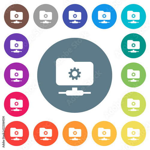 FTP settings flat white icons on round color backgrounds