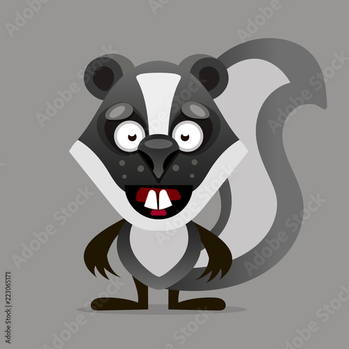 Cheerful cartoon skunk looks and smiles vector illustration photo