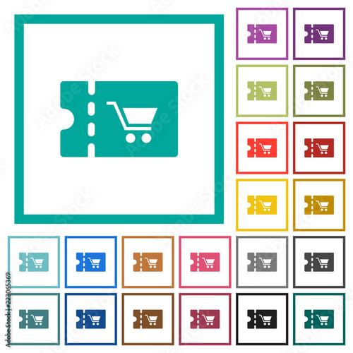 Supermarket discount coupon flat color icons with quadrant frames