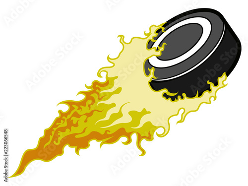 Hockey puck with a fire effect. Vector illustration design