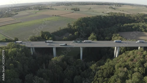 Aerial, Traffic On Jagsttal Bridge, A6 Autobahn, Germany - Native Version photo