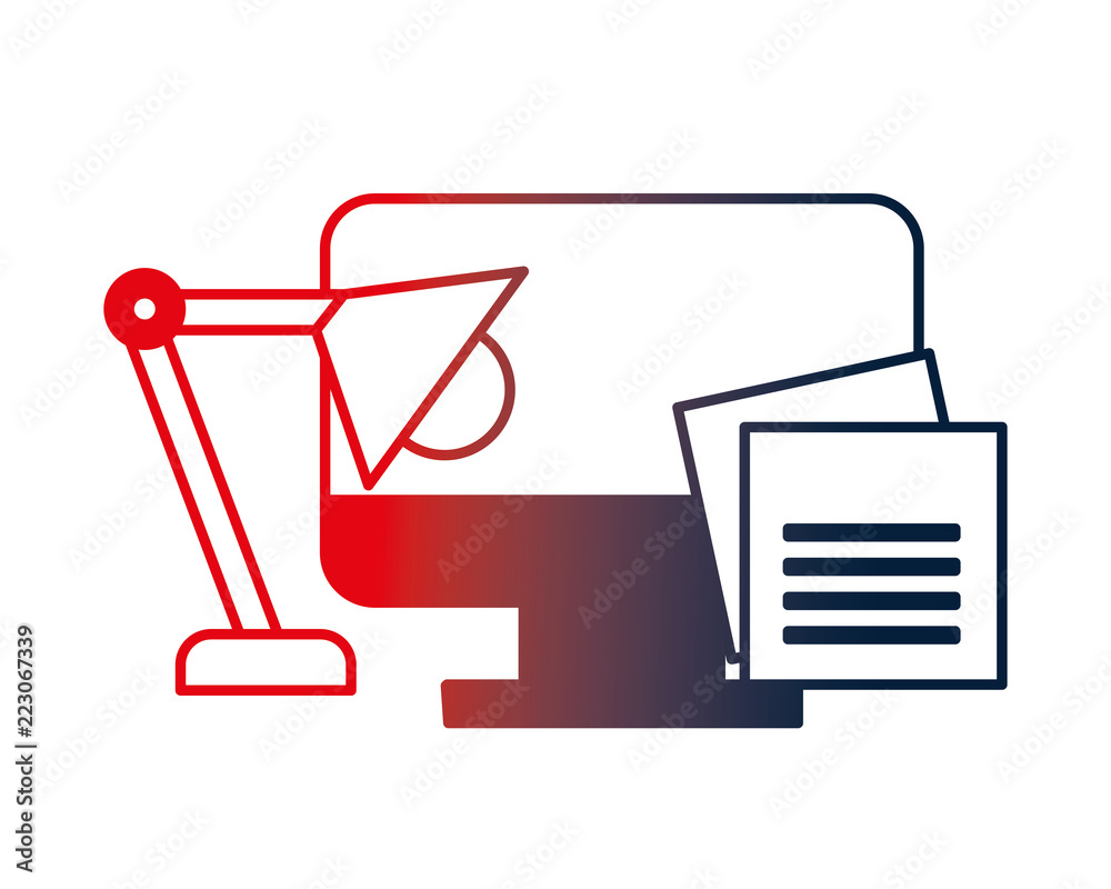 computer desktop with lamp and document computer desktop with lamp and document