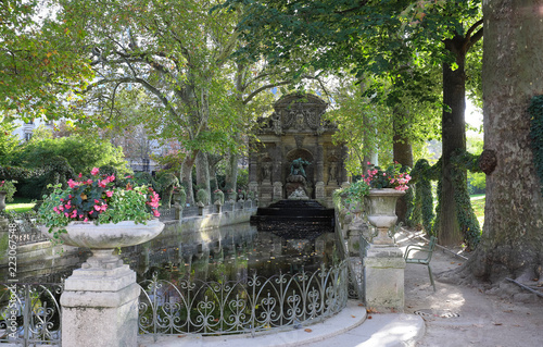 Romantic Baroque Medici Fountain designed in the early XVII century in Luxembourg Gardens . Paris. France.