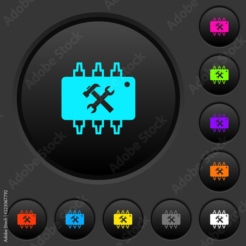 Hardware maintenance dark push buttons with color icons