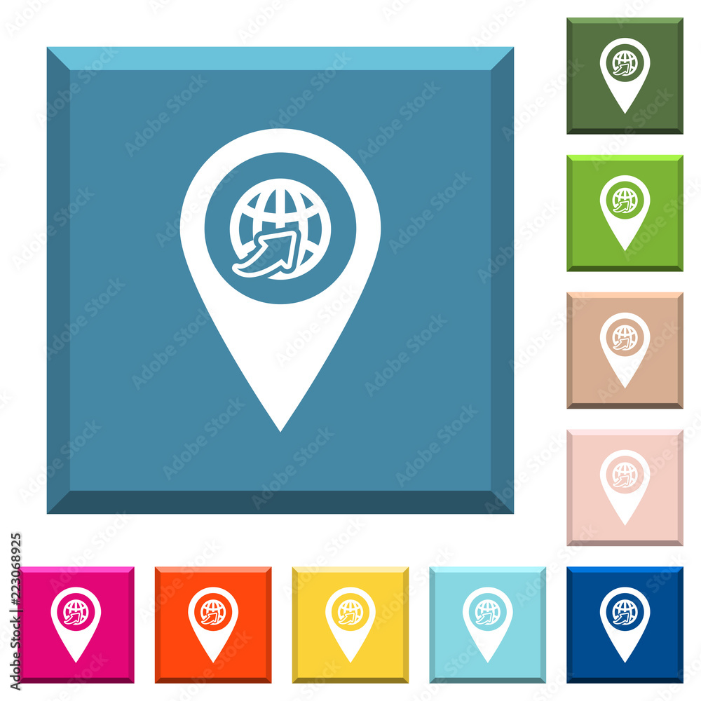 International route GPS map location white icons on edged square buttons International route GPS map location white icons on edged square buttons