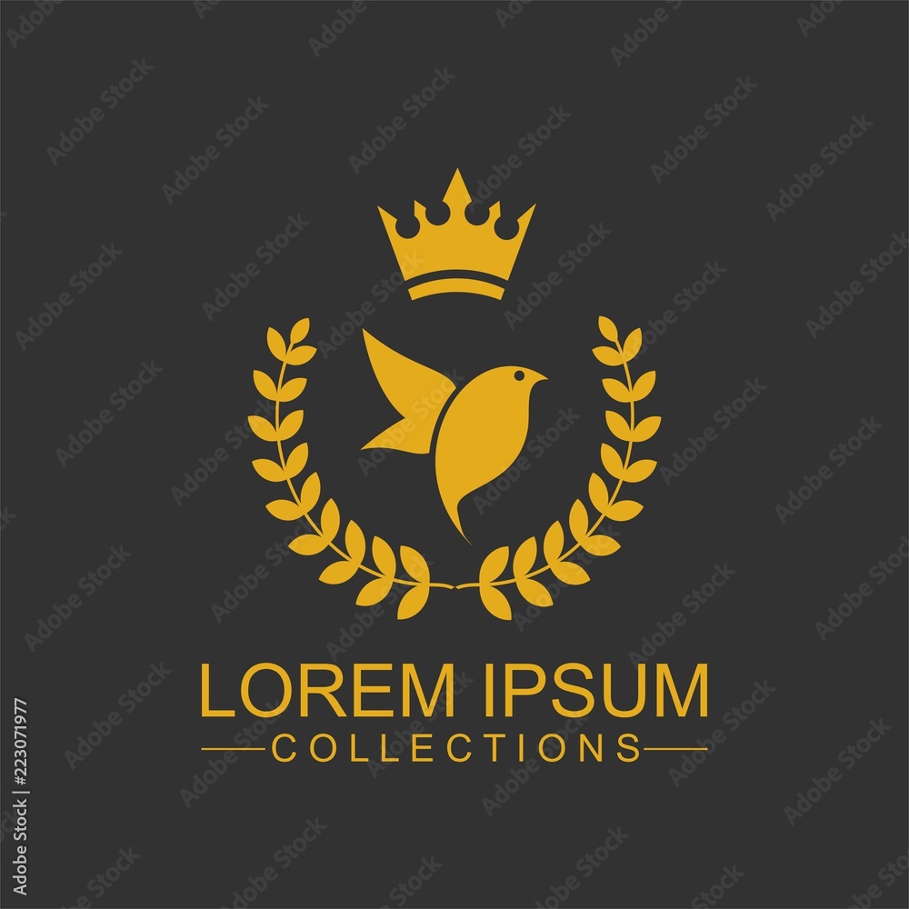 Golden Bird logo vector flat, crown vector with leaf Golden Bird logo vector flat, crown vector with leaf